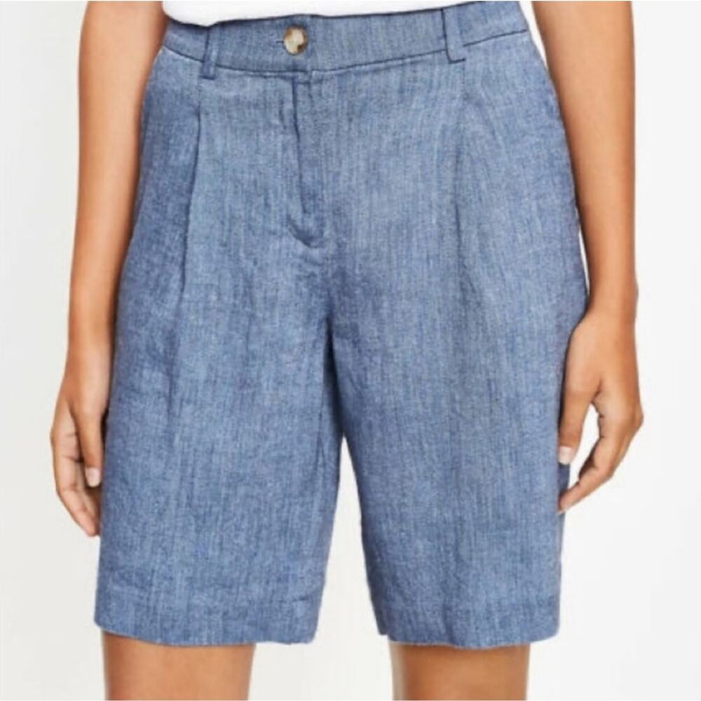 Loft Linen Blend Chambray Bermuda Shorts Size 6 New!